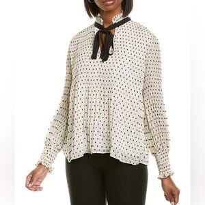 Max Studio 🎀 Pleated Swiss Dot Necktie Blouse